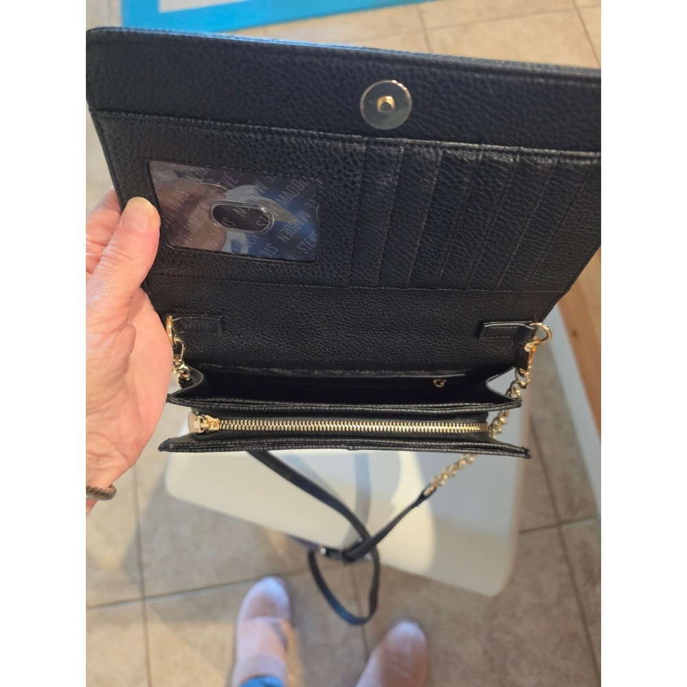 Steve Madden Black Quilted Pebbled Crossbody Wallet on Chain Bag Gold Hardware - Picture 8 of 11